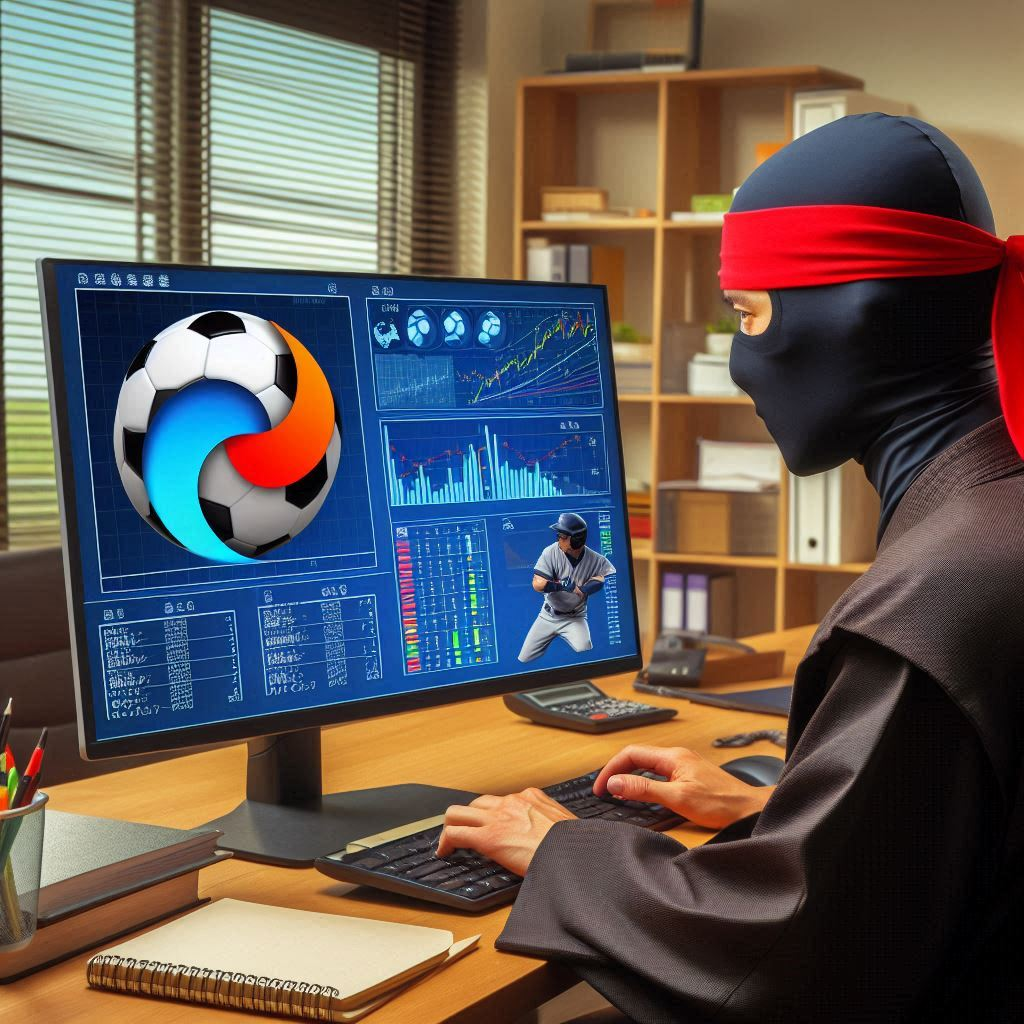 忍者がサッカーと野球の分析をしている。